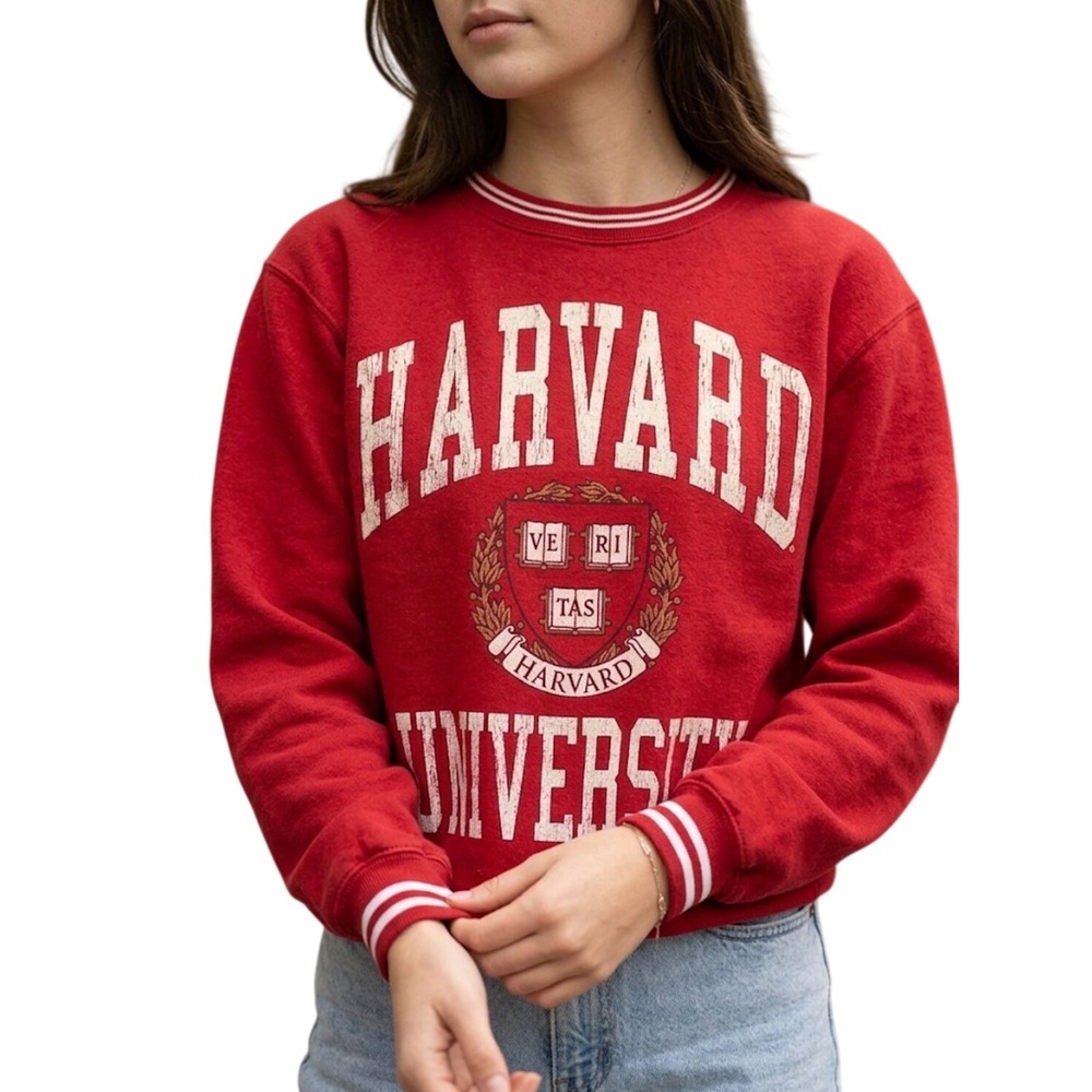 Harvard University Crimson Red Graphic Crewneck Sweatshirt Varsity Striped Large